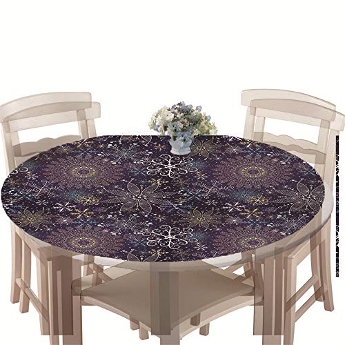 Chickwin Tischdecke Outdoor Rund 100 cm, Elastisch Tischdecken Abwaschbar Wasserabweisend Lotuseffekt 3D Monstera Garten Tischdecke Mandala Table Cloth, Ideal für 80cm-90cm von Chickwin-Shop