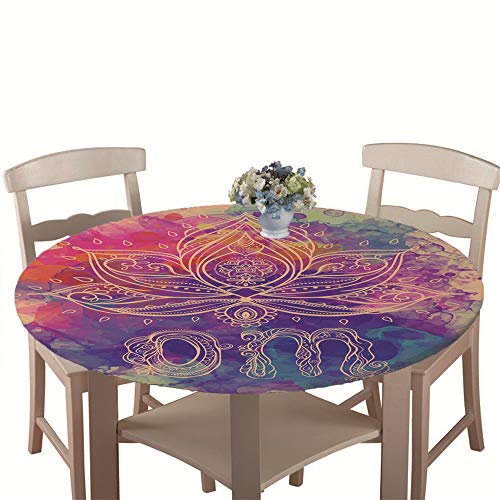 Chickwin Tischdecke Outdoor Rund 100 cm, Elastisch Tischdecken Abwaschbar Wasserabweisend Lotuseffekt 3D Monstera Garten Tischdecke Mandala Table Cloth, Ideal für 80cm-90cm von Chickwin-Shop