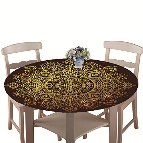 Chickwin Tischdecke Outdoor Rund 150 cm, Elastisch Tischdecken Abwaschbar Wasserabweisend Lotuseffekt 3D Monstera Garten Tischdecke Mandala Table Cloth, Ideal für 130cm-140cm von Chickwin-Shop