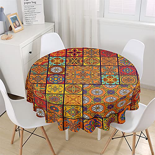 Chickwin Tischdecke Runde 3D Marokkanische Mosaik Muster Wasserdicht Tischdecken, Abwaschbar Tischtuch aus Polyester, Tischdekoration Benutzt für Küche, Esszimmer, Garten (Gelb B,120cm) von Chickwin-Shop