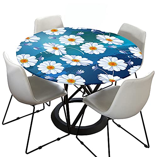 Chickwin Tischdecke Runde Wasserdicht Abwaschbar Gänseblümchen Drucken Tischschoner Elastische Kante, Tischtuch aus Polyester für Küche,Esszimmer,Garten,Balkon (Blaues Graffiti,120cm) von Chickwin-Shop