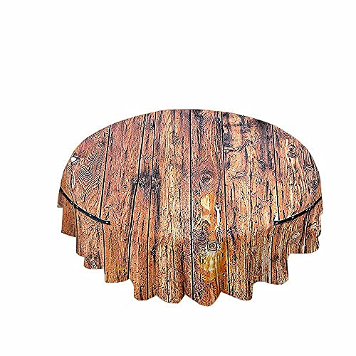 Chickw1 Tischdecke Runde Wasserdicht Abwaschbar Holzmaserung Bedruckte Tischschoner Fleckschutz, Tischtuch aus Polyester für Küche,Esszimmer,Garten oder Camping (Braune Bretter,150cm) von Chickwin-Shop