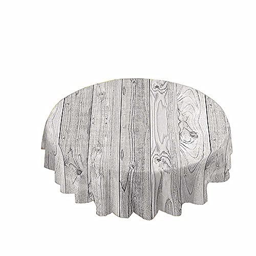 Chickw1 Tischdecke Runde Wasserdicht Abwaschbar Holzmaserung Bedruckte Tischschoner Fleckschutz, Tischtuch aus Polyester für Küche,Esszimmer,Garten oder Camping (Grauweiße Bretter,150cm) von Chickwin-Shop