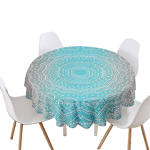 Chickwin Tischdecke Runde Wasserdicht Abwaschbar Mandala-Muster Bedruckte Tischschoner Fleckschutz,Tischtuch aus Polyester für Küche,Esszimmer,Garten,Balkon oder Camping (Blauer Farbverlauf,120cm) von Chickwin-Shop