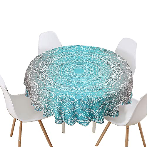 Chickw1 Tischdecke Runde Wasserdicht Abwaschbar Mandala-Muster Bedruckte Tischschoner Fleckschutz,Tischtuch aus Polyester für Küche,Esszimmer,Garten,Balkon oder Camping (Blauer Farbverlauf,200cm) von Chickwin-Shop