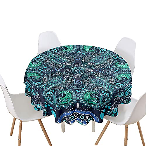 Chickwin Tischdecke Runde Wasserdicht Abwaschbar Mandala-Muster Bedruckte Tischschoner Fleckschutz,Tischtuch aus Polyester für Küche,Esszimmer,Garten,Balkon oder Camping (Grüner Paisley,150cm) von Chickwin-Shop