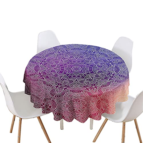 Chickwin Tischdecke Runde Wasserdicht Abwaschbar Mandala-Muster Bedruckte Tischschoner Fleckschutz,Tischtuch aus Polyester für Küche,Esszimmer,Garten,Balkon oder Camping (Lila Farbverlauf,120cm) von Chickwin-Shop