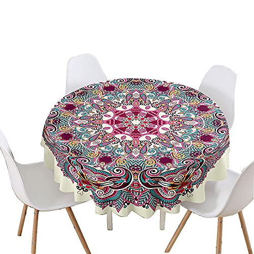 Chickwin Tischdecke Runde Wasserdicht Abwaschbar Mandala-Muster Bedruckte Tischschoner Fleckschutz,Tischtuch aus Polyester für Küche,Esszimmer,Garten,Balkon oder Camping (Retro-Stil,100cm) von Chickwin-Shop