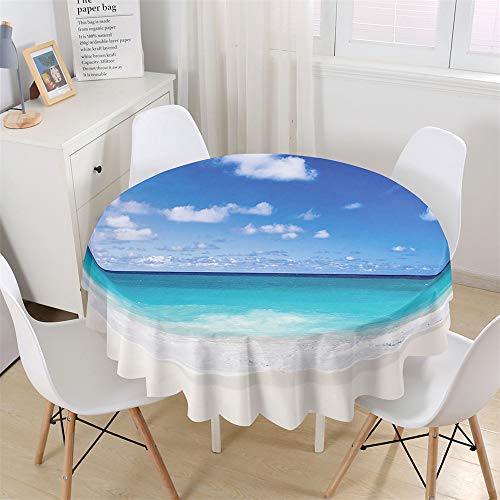 Chickw1 Tischdecke Runde Wasserdicht Abwaschbar Wellenmuster am Meer Bedruckte Tischschoner Fleckschutz, Tischtuch aus Polyester für Küche, Esszimmer, Garten oder Camping (Blauer Himmel,120cm) von Chickwin-Shop