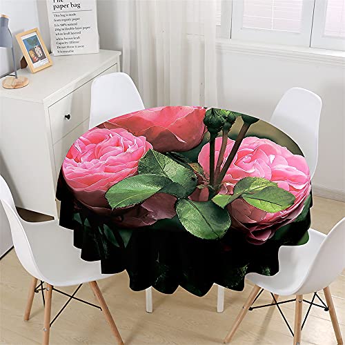 Chickwin Wasserdicht Tischdecke Runde Abwaschbar, Edle rote Rose Bedruckte Tischdecken,Tischtuch aus Polyester, Tischdekoration Benutzt für Küche, Esszimmer, Garten (Pinke Rose,150cm) von Chickwin-Shop