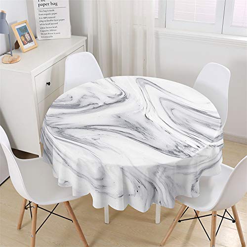 Chickw1 Wasserdicht Tischdecke Runde Abwaschbar, Moderner Marmor Bedruckte Tischdecken,Tischtuch aus Polyester, Tischdekoration Benutzt für Küche, Esszimmer, Garten (Weiß,180cm) von Chickwin-Shop