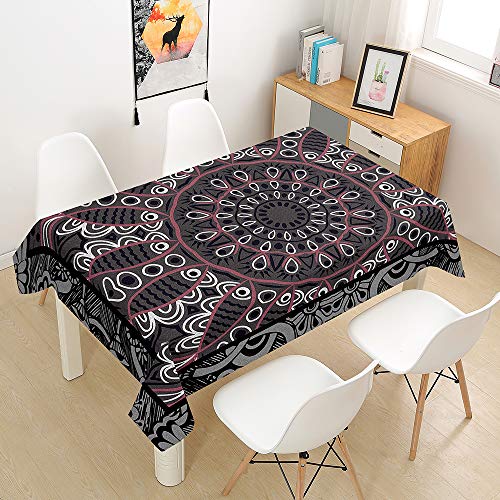 Chickw1 Rechteckig Tischdecke Abwaschbar, Boho Stil Mandala Druck Wasserdicht Fleckschutz Ölfest Pflegeleicht Polyester Fabric Tischtuch für Outdoor Garten Home Dekoration (100x140cm,C) von Chickwin