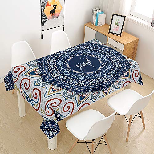 Chickw1 Rechteckig Tischdecke Abwaschbar, Boho Stil Mandala Druck Wasserdicht Fleckschutz Ölfest Pflegeleicht Polyester Fabric Tischtuch für Outdoor Garten Home Dekoration (140x180cm,F) von Chickwin