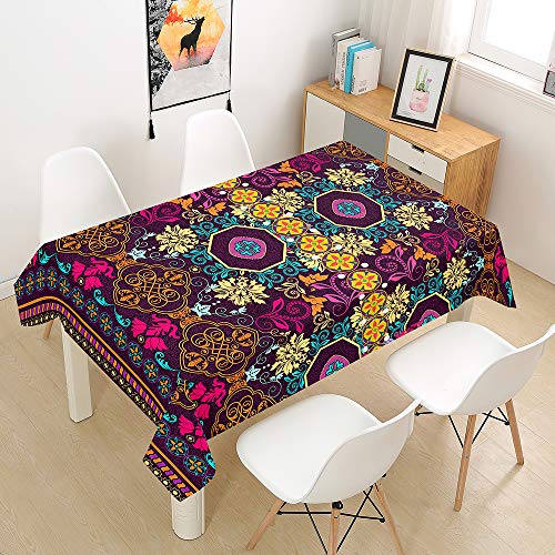 Chickw1 Rechteckig Tischdecke Abwaschbar, Boho Stil Mandala Druck Wasserdicht Fleckschutz Ölfest Pflegeleicht Polyester Fabric Tischtuch für Outdoor Garten Home Dekoration (140x240cm,B) von Chickwin