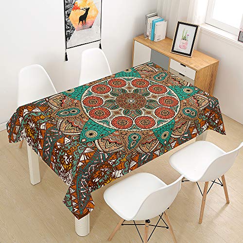 Chickw1 Rechteckig Tischdecke Abwaschbar, Boho Stil Mandala Druck Wasserdicht Fleckschutz Ölfest Pflegeleicht Polyester Fabric Tischtuch für Outdoor Garten Home Dekoration (140x260cm,A) von Chickwin