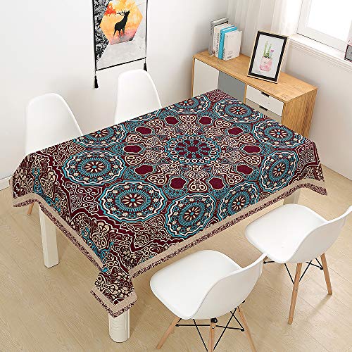 Chickw1 Rechteckig Tischdecke Abwaschbar, Boho Stil Mandala Druck Wasserdicht Fleckschutz Ölfest Pflegeleicht Polyester Fabric Tischtuch für Outdoor Garten Home Dekoration (60x60cm,D) von Chickwin