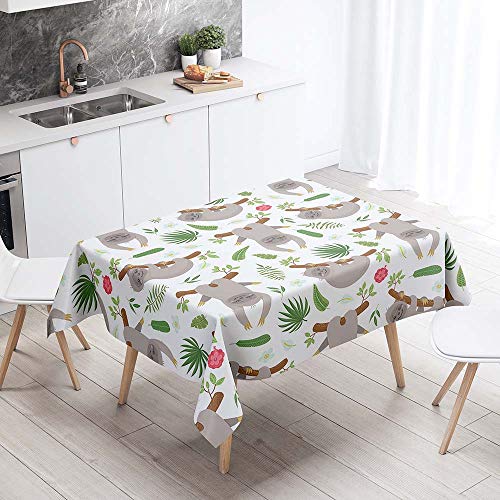 Chickw1 Rechteckig Tischdecke Abwaschbar, Nordischer 3D Tierdruck Wasserdicht Polyester Fleckschutz Ölfest Abwaschbar Pflegeleicht Mehrzweck Gartentischdecke (Faultier,60x60cm) von Chickwin