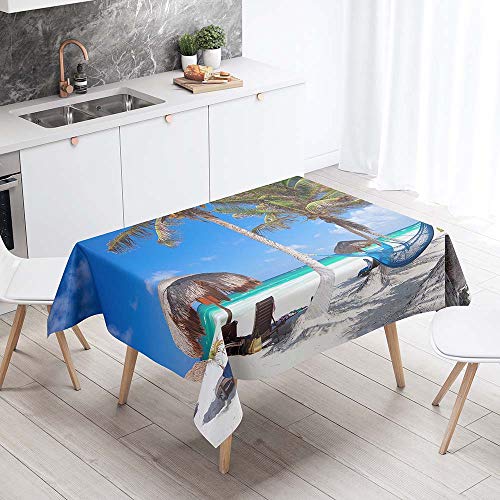 Chickw1 Tischdecke Abwaschbar, Modern Sommer Seestern Druck Wasserdicht Polyester Rechteckig Fleckschutz Ölfest Abwaschbar Pflegeleicht Mehrzweck Gartentischdecke (100x140cm,Baum) von Chickwin