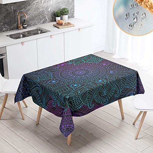 Chickw1 Tischdecke Abwaschbar Rechteckig, Psychedelisch Mandala Drucken Wasserdicht Fleckschutz Ölfest Polyester Pflegeleicht Outdoor Garten Tischdek Decoration (140x240cm,Grün) von Chickwin