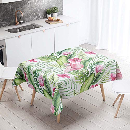 Chickw1 Tischdecke Wasserdicht Abwaschbar, Tropischer Flamingo 3D-Druck Wasserabweisend Fleckschutz Rechteckig Abwischbare Wachstuch Ölfest Pflegeleicht Küchentischabdeckung (140x140cm,E) von Chickwin
