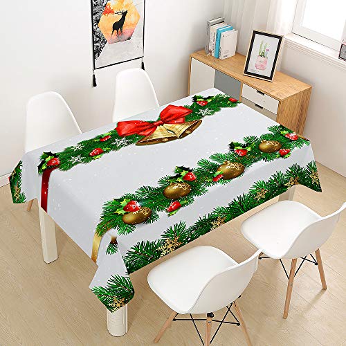 Chickw1 Tischdecke Weiß Nordisch Abwaschbar Rechteckig Tischdeko Wasserdicht Ölfest Polyester Pflegeleicht Outdoor Garten Tischdek Weihnachten Decoration (Kleine Glocke,140x140cm) von Chickwin