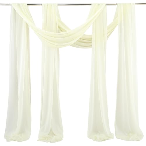 Chickwin 2 Stück Hochzeit Vorhang Hochzeitsbogen, Tüll Querbehang Stoff Transparent Voile Dekoration für Fotohintergrund Party Torbogen Zeremonie Hochzeitsdeko (Beige,75x550cm) von Chickwin