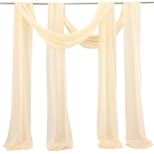 Chickwin 2 Stück Hochzeit Vorhang Hochzeitsbogen, Tüll Querbehang Stoff Transparent Voile Dekoration für Fotohintergrund Party Torbogen Zeremonie Hochzeitsdeko (Beigegelb,75x300cm) von Chickwin