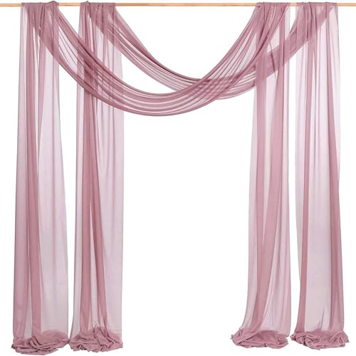 Chickwin 2 Stück Hochzeit Vorhang Hochzeitsbogen, Tüll Querbehang Stoff Transparent Voile Dekoration für Fotohintergrund Party Torbogen Zeremonie Hochzeitsdeko (Braun,75x600cm) von Chickwin