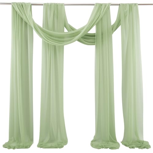 Chickwin 2 Stück Hochzeit Vorhang Hochzeitsbogen, Tüll Querbehang Stoff Transparent Voile Dekoration für Fotohintergrund Party Torbogen Zeremonie Hochzeitsdeko (Graugrün,75x550cm) von Chickwin