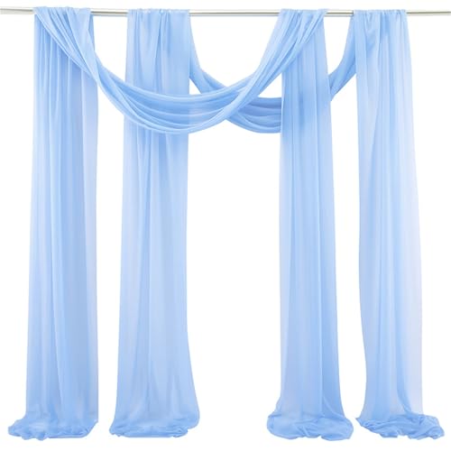Chickwin 2 Stück Hochzeit Vorhang Hochzeitsbogen, Tüll Querbehang Stoff Transparent Voile Dekoration für Fotohintergrund Party Torbogen Zeremonie Hochzeitsdeko (Hellblau,75x600cm) von Chickwin