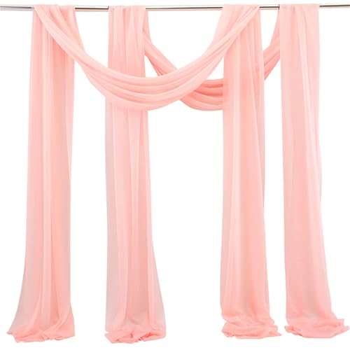 Chickwin 2 Stück Hochzeit Vorhang Hochzeitsbogen, Tüll Querbehang Stoff Transparent Voile Dekoration für Fotohintergrund Party Torbogen Zeremonie Hochzeitsdeko (Hellpfirsich,75x550cm) von Chickwin