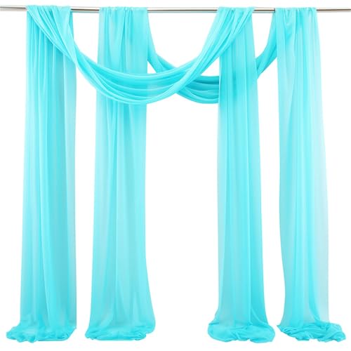 Chickwin 2 Stück Hochzeit Vorhang Hochzeitsbogen, Tüll Querbehang Stoff Transparent Voile Dekoration für Fotohintergrund Party Torbogen Zeremonie Hochzeitsdeko (Himmelblau,75x300cm) von Chickwin