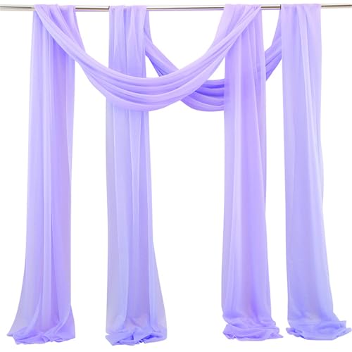 Chickwin 2 Stück Hochzeit Vorhang Hochzeitsbogen, Tüll Querbehang Stoff Transparent Voile Dekoration für Fotohintergrund Party Torbogen Zeremonie Hochzeitsdeko (Lila,75x300cm) von Chickwin