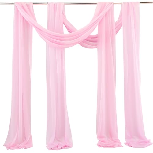 Chickwin 2 Stück Hochzeit Vorhang Hochzeitsbogen, Tüll Querbehang Stoff Transparent Voile Dekoration für Fotohintergrund Party Torbogen Zeremonie Hochzeitsdeko (Rosa,75x550cm) von Chickwin