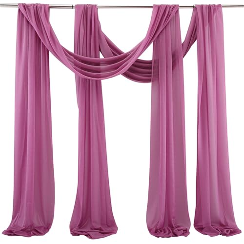 Chickwin 2 Stück Hochzeit Vorhang Hochzeitsbogen, Tüll Querbehang Stoff Transparent Voile Dekoration für Fotohintergrund Party Torbogen Zeremonie Hochzeitsdeko (Rotpaste,75x300cm) von Chickwin