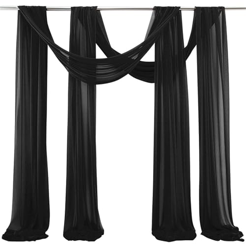 Chickwin 2 Stück Hochzeit Vorhang Hochzeitsbogen, Tüll Querbehang Stoff Transparent Voile Dekoration für Fotohintergrund Party Torbogen Zeremonie Hochzeitsdeko (Schwarz,75x600cm) von Chickwin