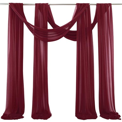 Chickwin 2 Stück Hochzeit Vorhang Hochzeitsbogen, Tüll Querbehang Stoff Transparent Voile Dekoration für Fotohintergrund Party Torbogen Zeremonie Hochzeitsdeko (Weinrot,75x550cm) von Chickwin