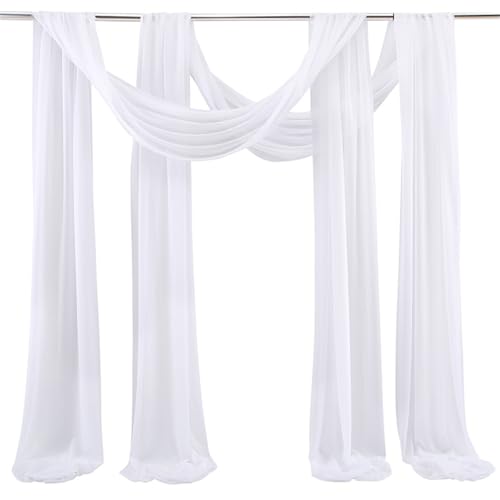 Chickwin 2 Stück Hochzeit Vorhang Hochzeitsbogen, Tüll Querbehang Stoff Transparent Voile Dekoration für Fotohintergrund Party Torbogen Zeremonie Hochzeitsdeko (Weiß,75x550cm) von Chickwin