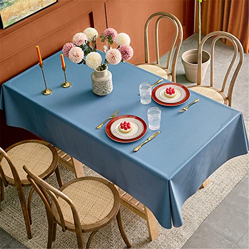 Chickwin Einfarbig Tischdecke Abwaschbar Wachstuch, Abwischbar PVC Kunststoff Rechteckig Garten Tischdecke Wasserdicht Fleckschutz Pflegeleicht Dekoration Tischdecke (120 * 180cm,Blau) von Chickwin
