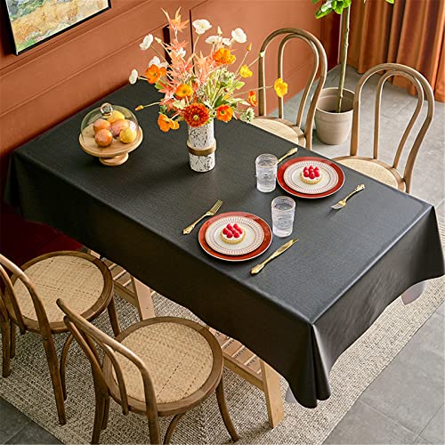 Chickwin Einfarbig Tischdecke Abwaschbar Wachstuch, Abwischbar PVC Kunststoff Rechteckig Garten Tischdecke Wasserdicht Fleckschutz Pflegeleicht Dekoration Tischdecke (120 * 180cm,Schwarz) von Chickwin