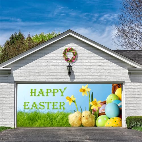 Chickwin Ostern Garagentor Banner Abdeckung, Frohe Easter Große Größe Bunt Dekorationen Türabdeckung Hintergrund Outdoor Indoor Frühling Party Supplies Fotorequisiten (Gelbes Huhn,210x240cm) von Chickwin