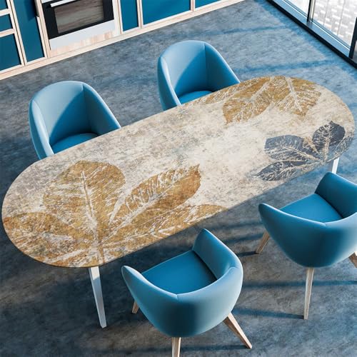 Chickwin Ovale Tischdecke Abwaschbar 3D Bedruckte Tischschoner Elastische Kante, Tischtuch aus Polyester für Küche Esszimmer Garten Balkon Camping (107x173cm(42"x68"),gesprenkelte Blätter) von Chickwin
