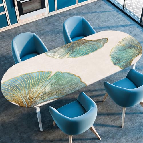 Chickwin Ovale Tischdecke Abwaschbar 3D Bedruckte Tischschoner Elastische Kante, Tischtuch aus Polyester für Küche Esszimmer Garten Balkon Camping (107x183cm(42"x72"),Ginkgo biloba) von Chickwin