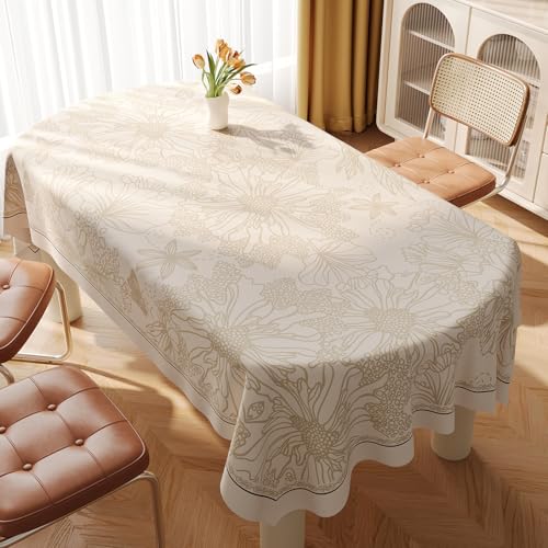 Chickwin PVC Tablecloths Wipeable Rectangular Oilcloth Waterproof Wear-Resistant Table Cover Protector for Home Kitchen, Party, Picnic, Indoor & Outdoor (Beige Nordic A,100x160cm) von Chickwin