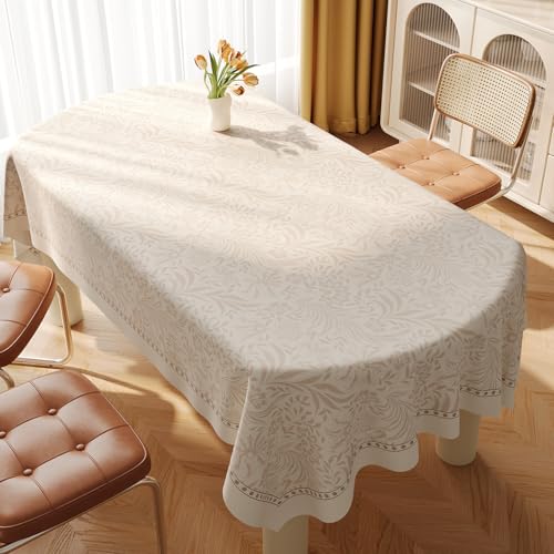 Chickwin PVC Tablecloths Wipeable Rectangular Oilcloth Waterproof Wear-Resistant Table Cover Protector for Home Kitchen, Party, Picnic, Indoor & Outdoor (Beige Nordic F,140x220cm) von Chickwin