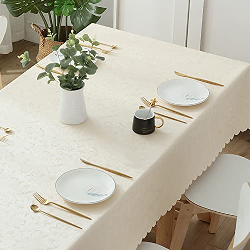 Chickwin Quadrat Tischdecke Abwaschbar Wachstuch, Jacquard Abwischbar PU Kunststoff Rechteckig Garten Tischdecke Wasserdicht Fleckschutz Pflegeleicht Dekoration Tischdecke (140x180cm,Beige) von Chickwin