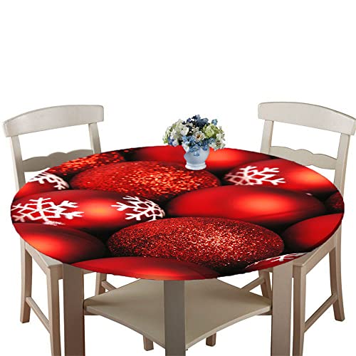 Chickwin Runde Tischdecke Abwaschbar, 3D Roter Weihnachten Elastische Kante Tischdecken, 100% Polyester Wasserdicht Lotuseffekt Tischdecken für Küche Garten Balkon Party (100cm,rote Verzierung 5) von Chickwin