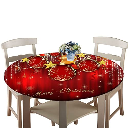 Chickwin Runde Tischdecke Abwaschbar, 3D Roter Weihnachten Elastische Kante Tischdecken, 100% Polyester Wasserdicht Lotuseffekt Tischdecken für Küche Garten Balkon Party (120cm,rote Verzierung 3) von Chickwin
