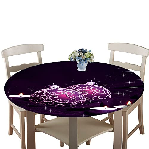 Chickwin Runde Tischdecke Abwaschbar, 3D Weihnachtsstil Elastische Kante Tischdecken, Polyester Wasserdicht Lotuseffekt Tischdecken für Küche Garten Balkon Party (120cm,lila Kerze) von Chickwin
