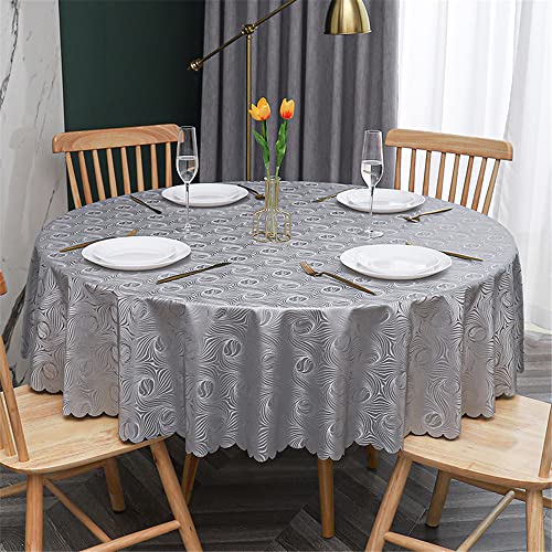 Chickwin Runde Tischdecke Abwaschbar Wachstuch, Abwischbar PU Kunststoff Garten Elegant Einfarbig Tischdecke Wasserdicht Fleckschutz Dekoration Tischdecke Große Größe (180cm,Grau) von Chickwin